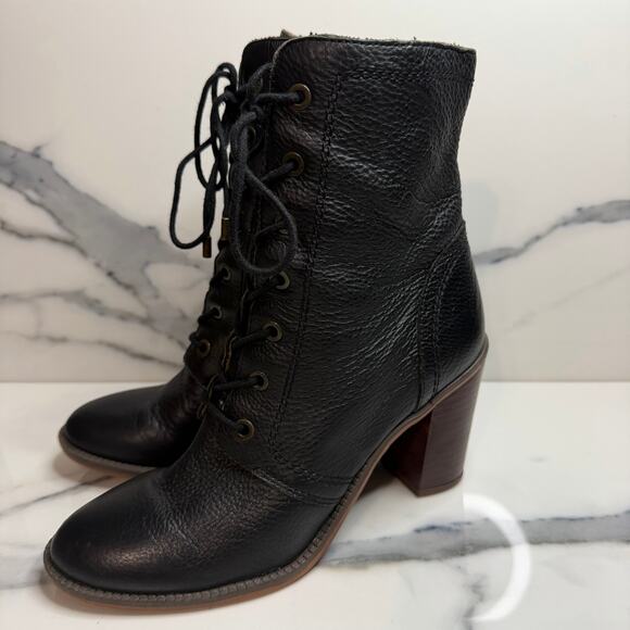 Franco Sarto Women's Black Leather Enzo Boots Sz 7.5 Witchcore Lace-Up Victorian - Picture 3 of 7